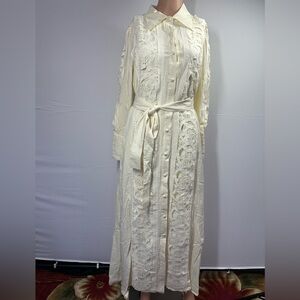 Ivory Lace Button-Front Maxi Dress with Belt